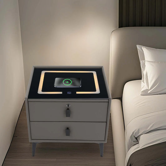 Smart Bedside Table with Bluetooth Speaker and USB Charging Drawers