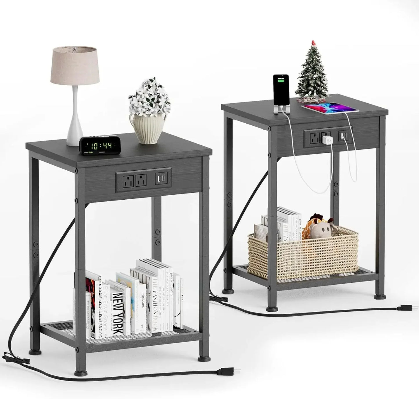 Nightstands Set of 2 with Charging Station USB Ports Bedside Table