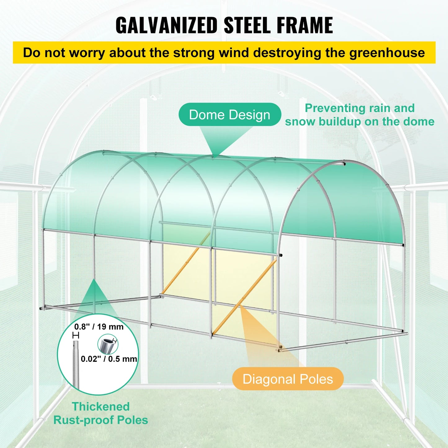 SucceBuy Walk-in Tunnel Greenhouse Galvanized Frame Waterproof Cover