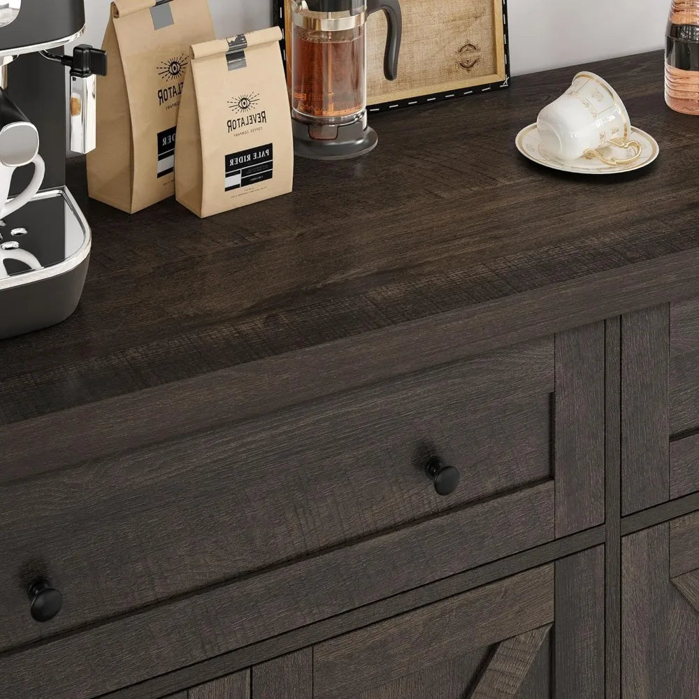 55 Inch Buffet Sideboard Cabinet Modern Farmhouse Coffee Bar Storage
