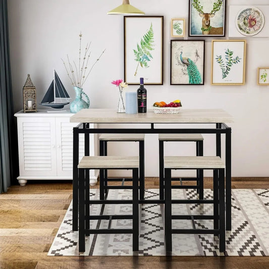 5 Piece Pub Table Set Dining Height Table for Kitchen Living Room