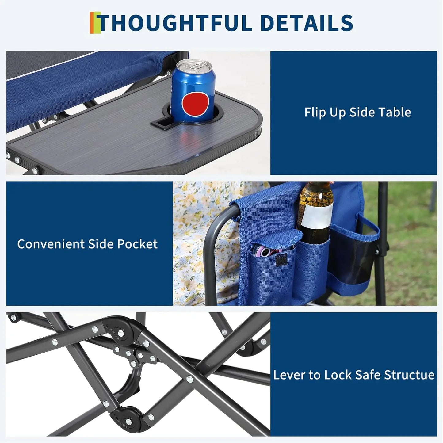 Folding Camping Chair with Side Table Pocket and Beverage Holder for Outdoors