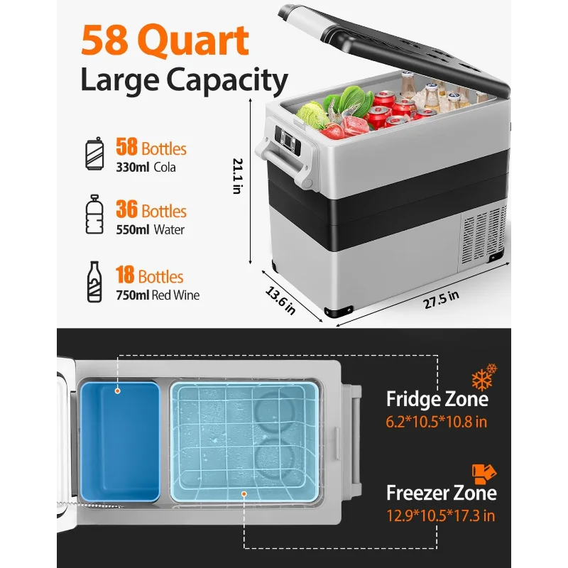 Ljustra Portable 12V Car Fridge 55L Electric Cooler for RV Van Camper