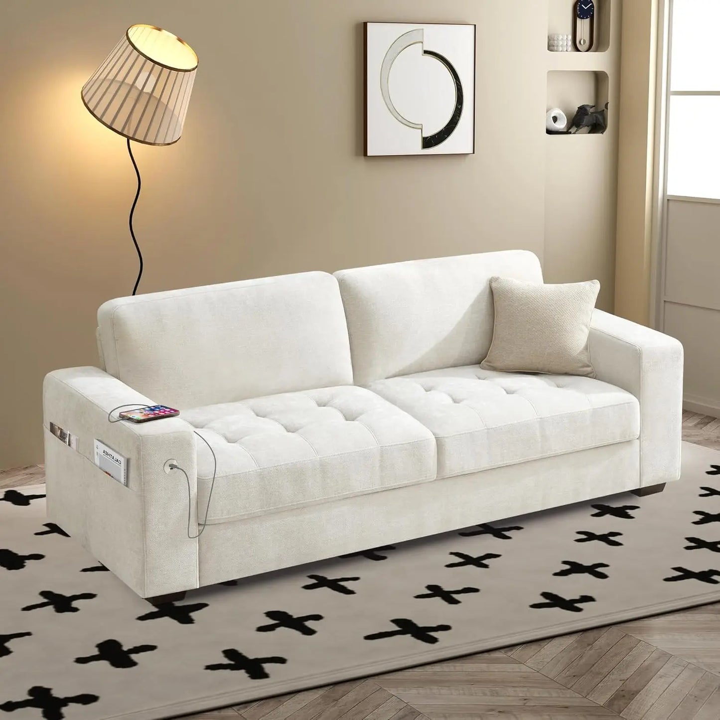 Ljustra 89 Inch Modern Sofa Couch for Living Room 3 Seats USB Charging