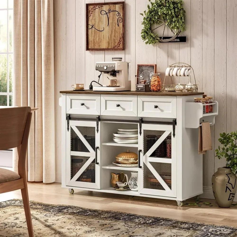 Kitchen Island with Storage Charging Station Rolling Table Drop-Leaf