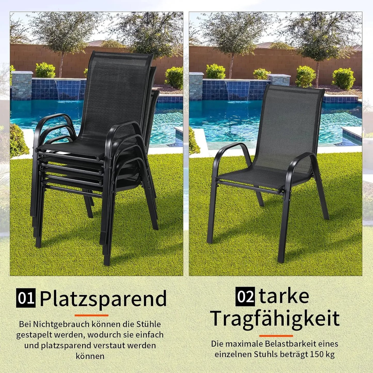 Ljustra 4PCS Garden Chairs Steel Iron High Back Outdoor Folding Chair Set