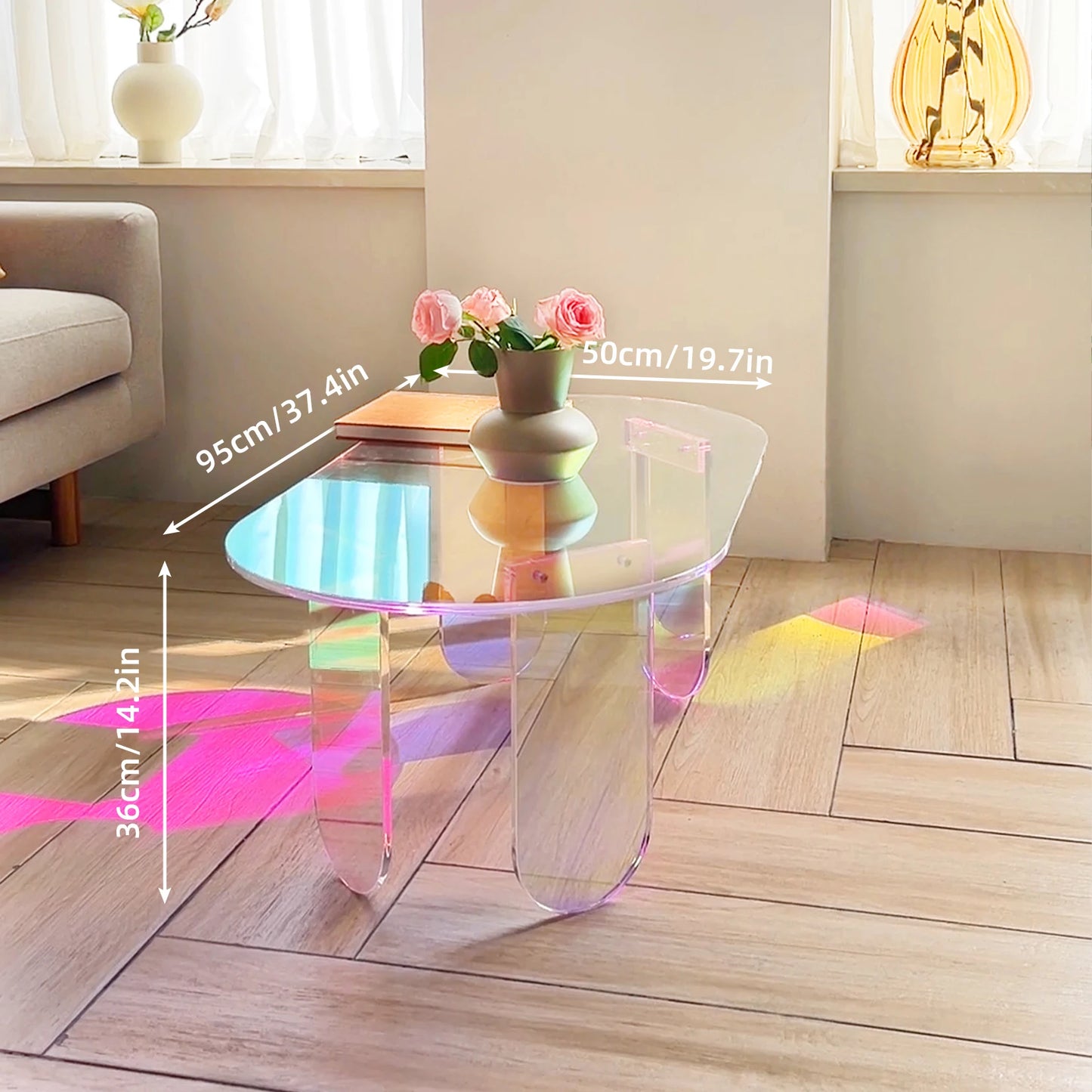 Iridescent Acrylic Coffee Table Modern End Table Minimalist Design 37.4in