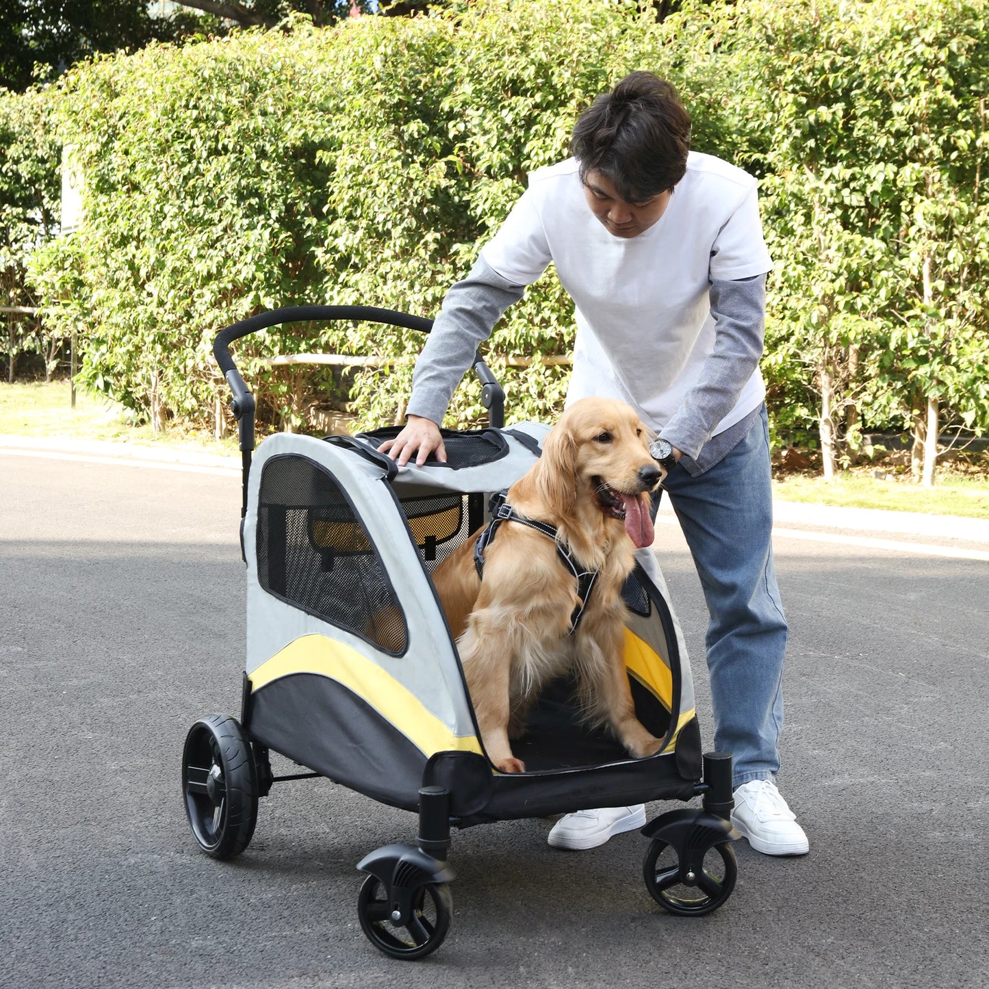 Ultra-large Dog Stroller 4 Wheels Foldable Pet Jogger Carrier 55kg