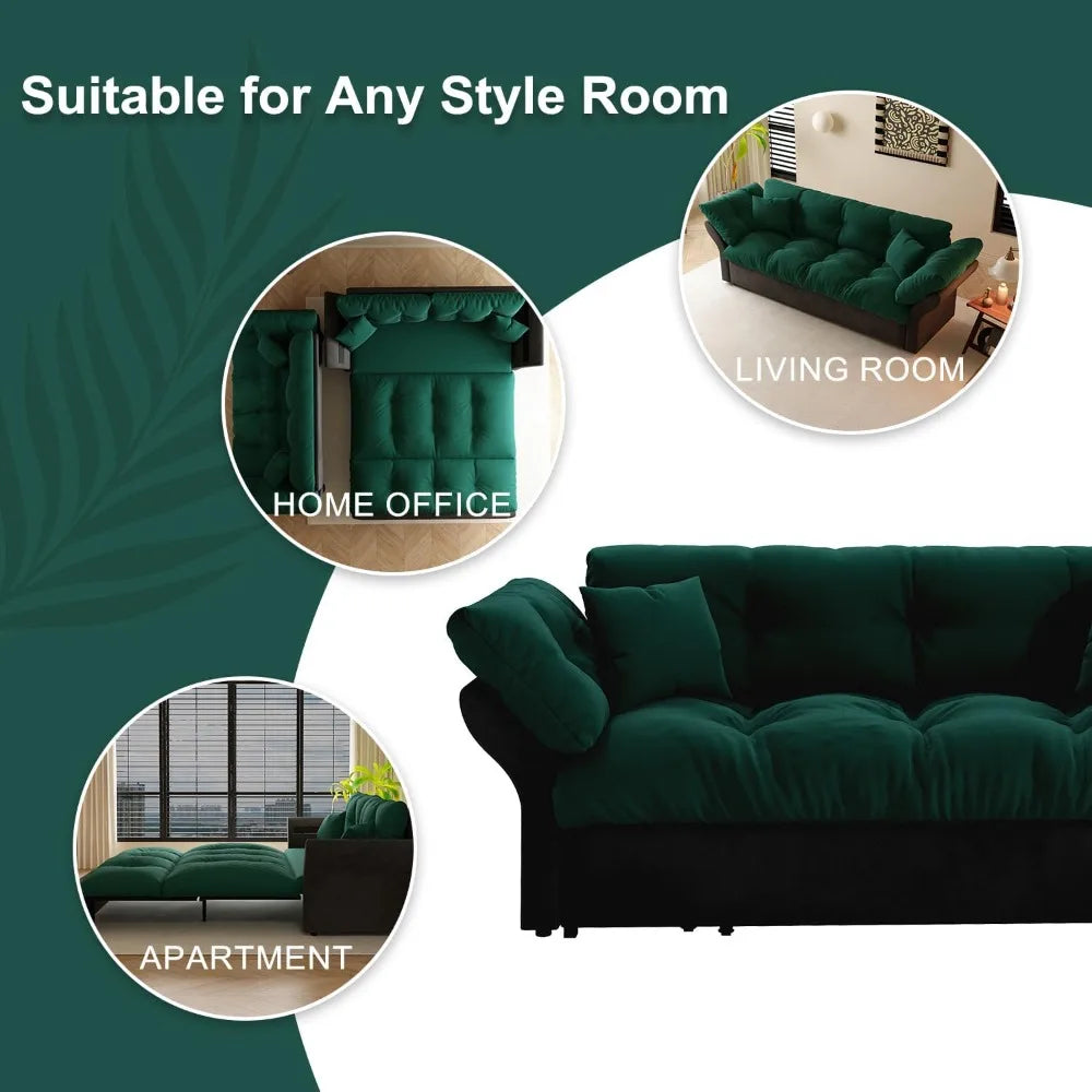 Ljustra 74.8" Queen Pull Out Sofa Bed Luxury Velvet Convertible Couch