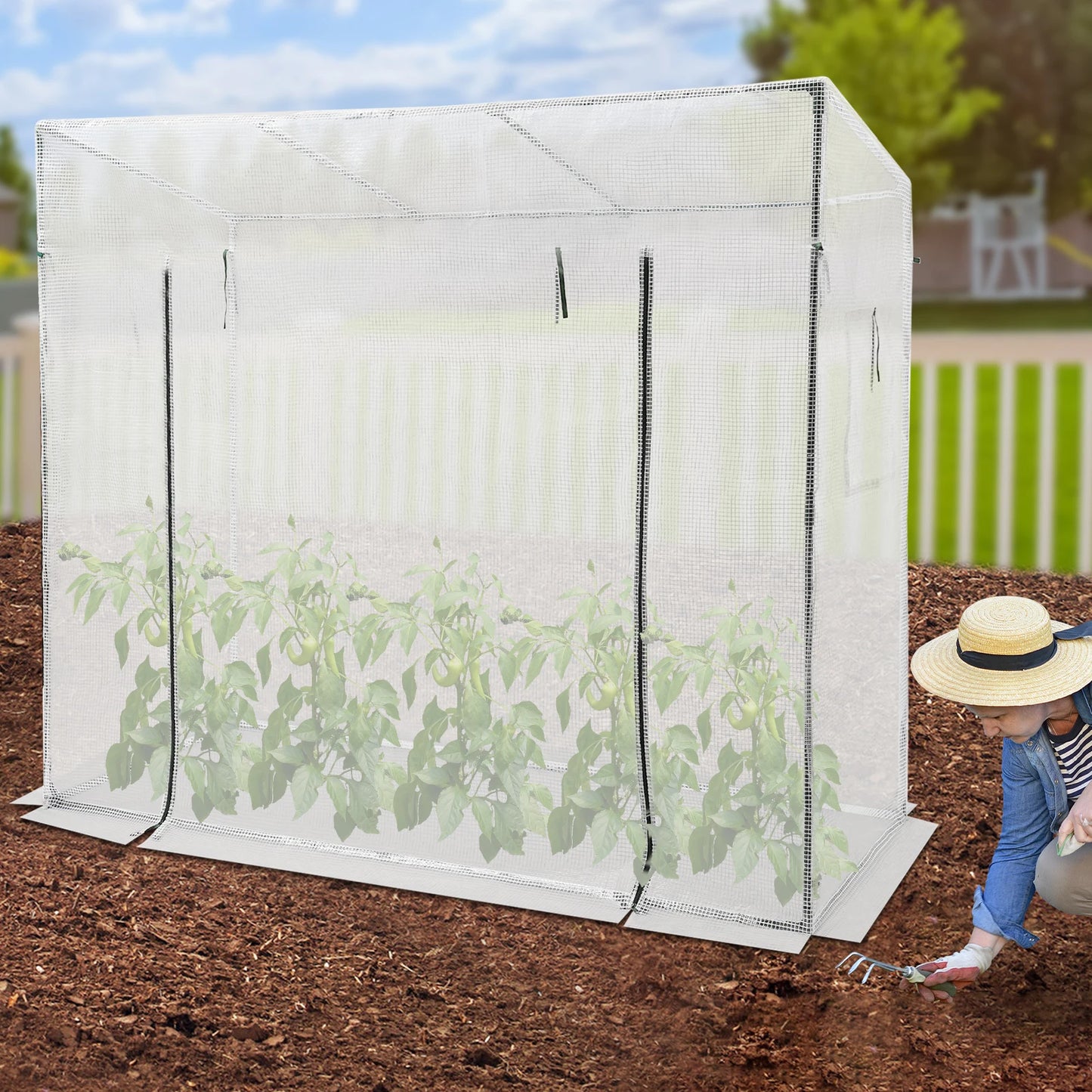 Green House Kit Outdoor Greenhouse Plant Storage PE Cover 200x77x170cm