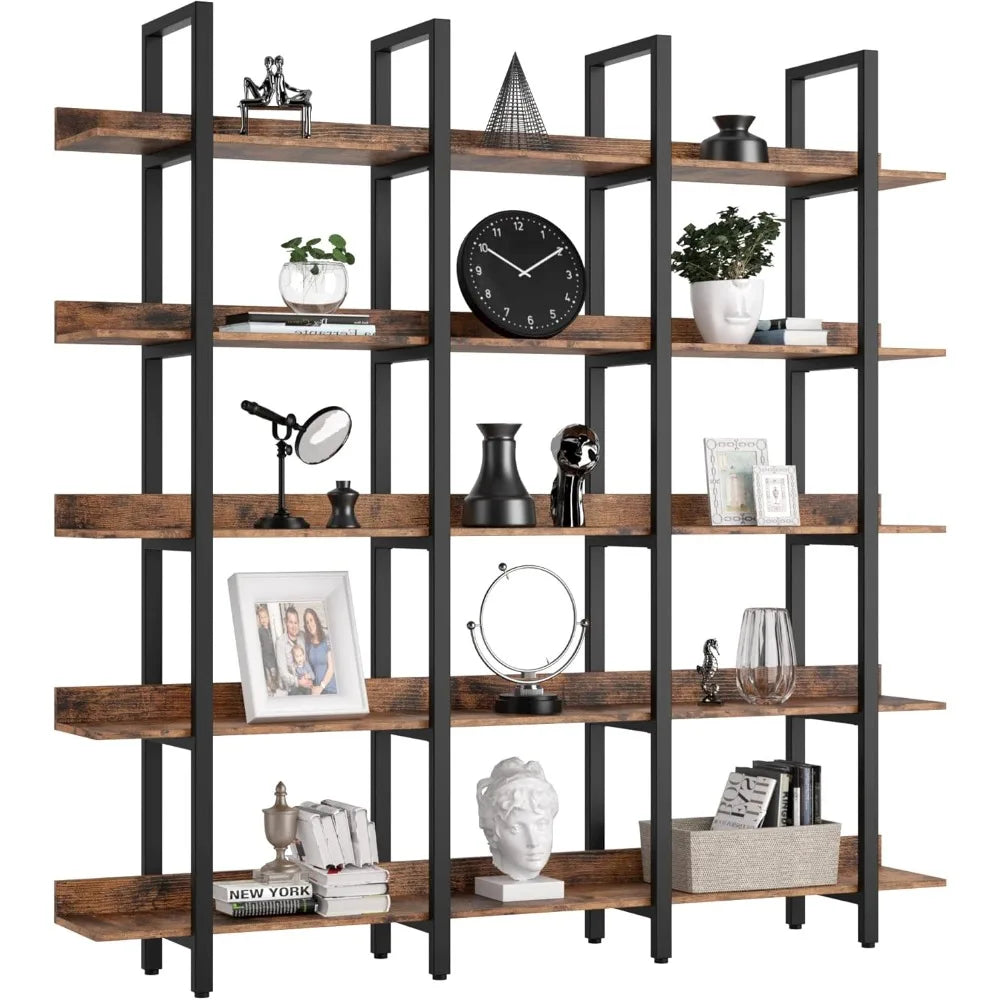 Large Triple Wide 5 Tier Etagere Bookcase for Home Office Decor