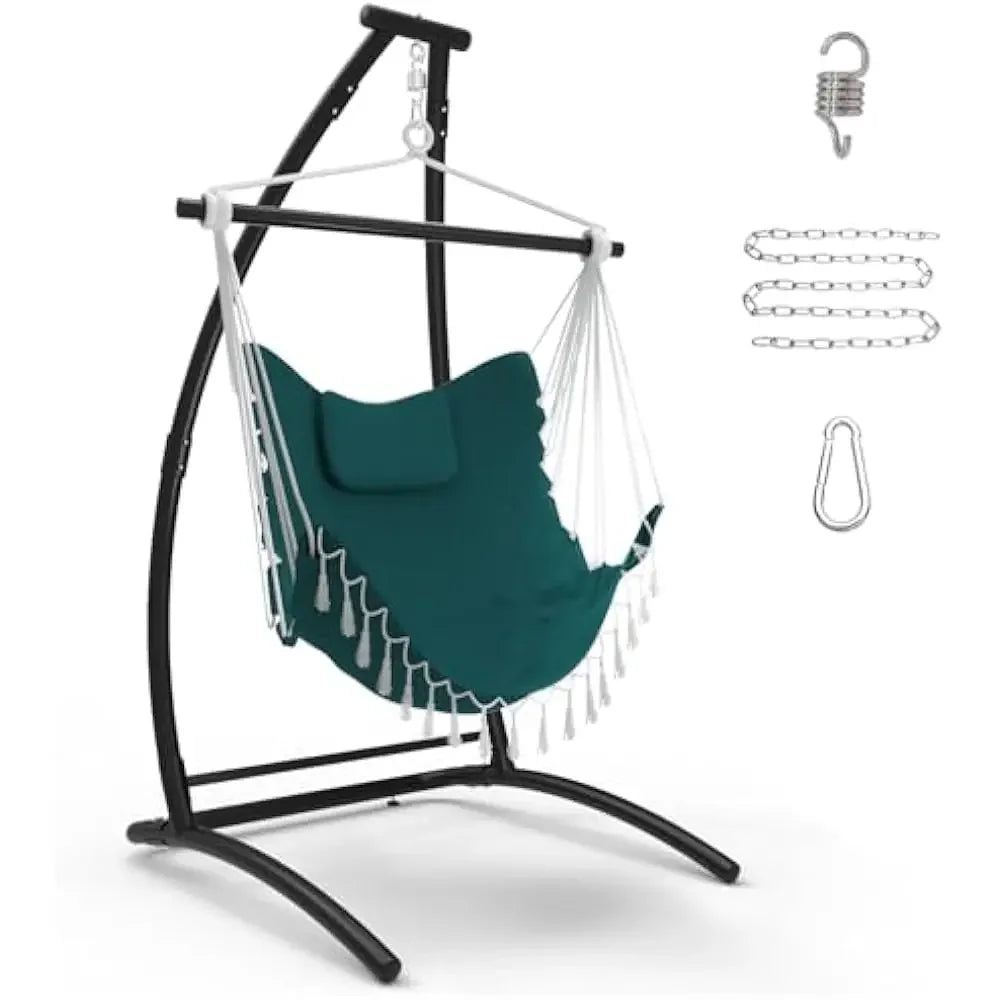 C Type Hammock Chair with Stand and Neck Pillow for Outdoor Relaxation