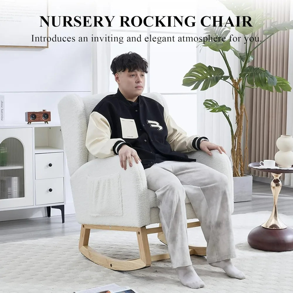 Oversized Nursery Rocking Chair Teddy Glider with Footrest and Pocket