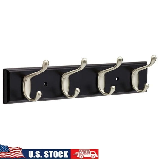 Heavy Duty Coat Rack 4 Hooks Wall Mounted Organizer 35lbs Capacity