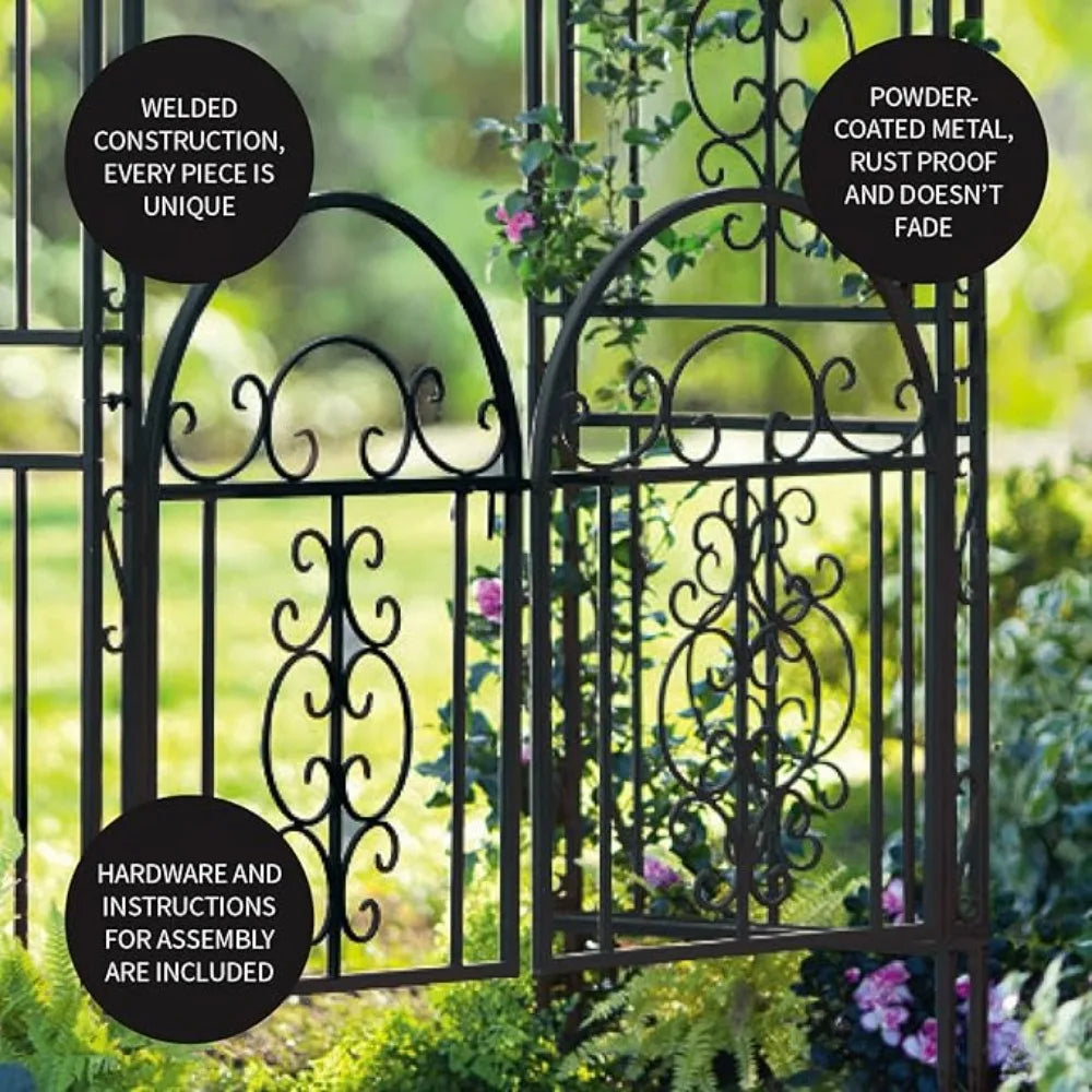 Arch Metal Outdoor Garden Arbor Double Gate 84 Inch Height 53 Inch Width