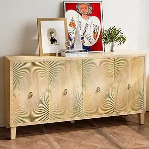 Vintage 4 Door Wooden Sideboard Storage Cabinet for Dining Room Kitchen