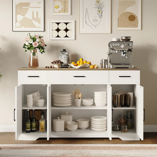 Buffet Cabinet with Storage 55 Inch Sideboard with 3 Drawers 4 Doors