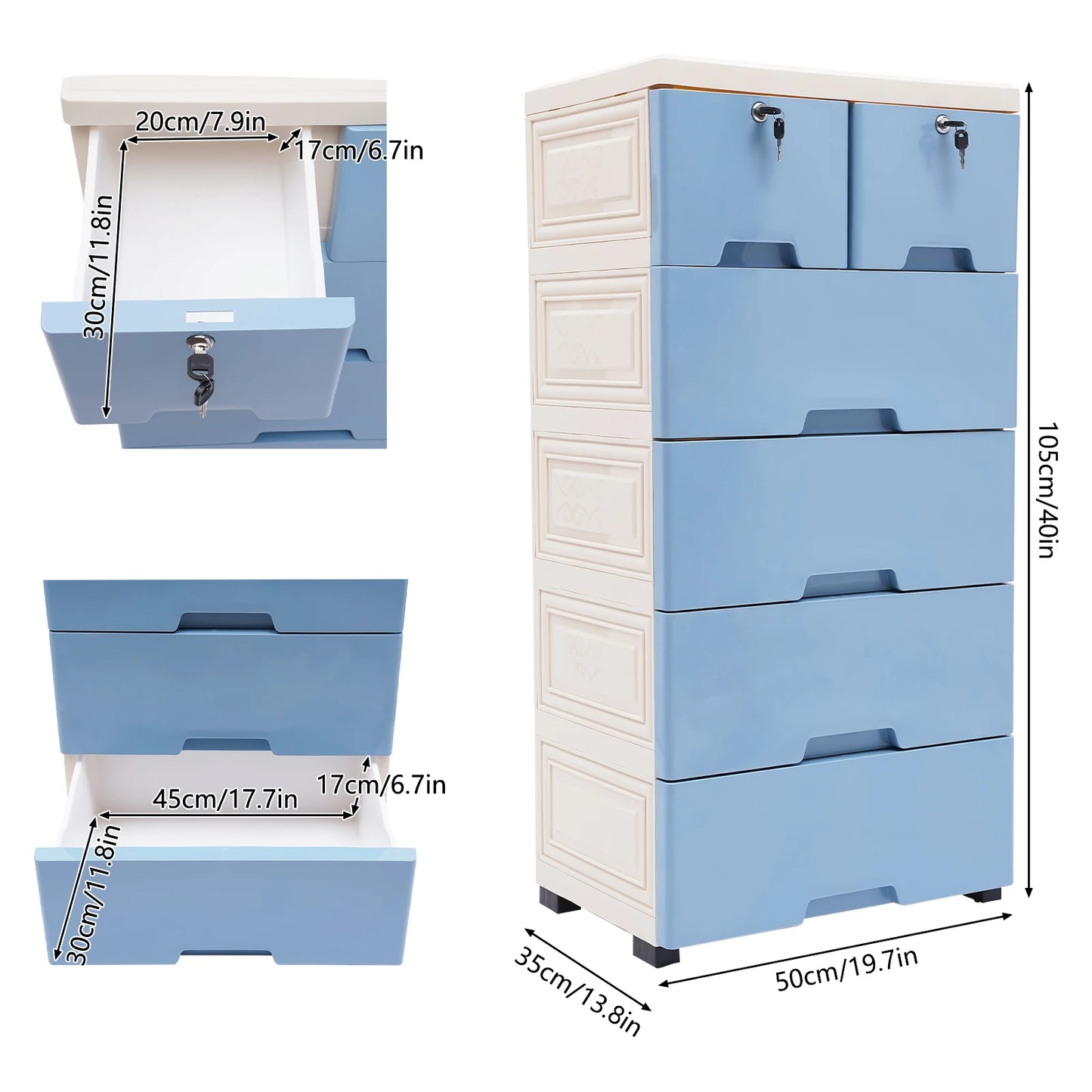 Blue Closet 6 Drawer Dresser Storage Tower Organizer Unit Home Office