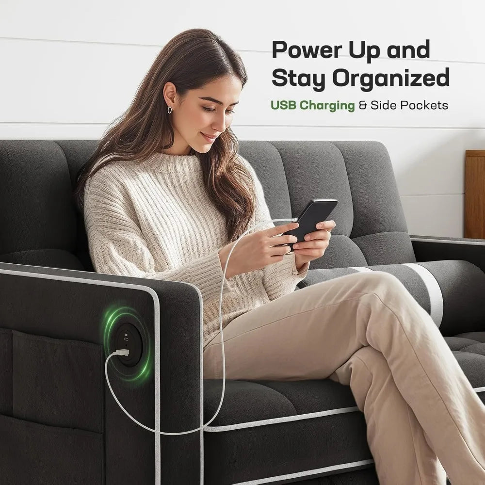 Ljustra 3-in-1 Sofa Bed with USB Charging Pull Out Couch Storage Pockets