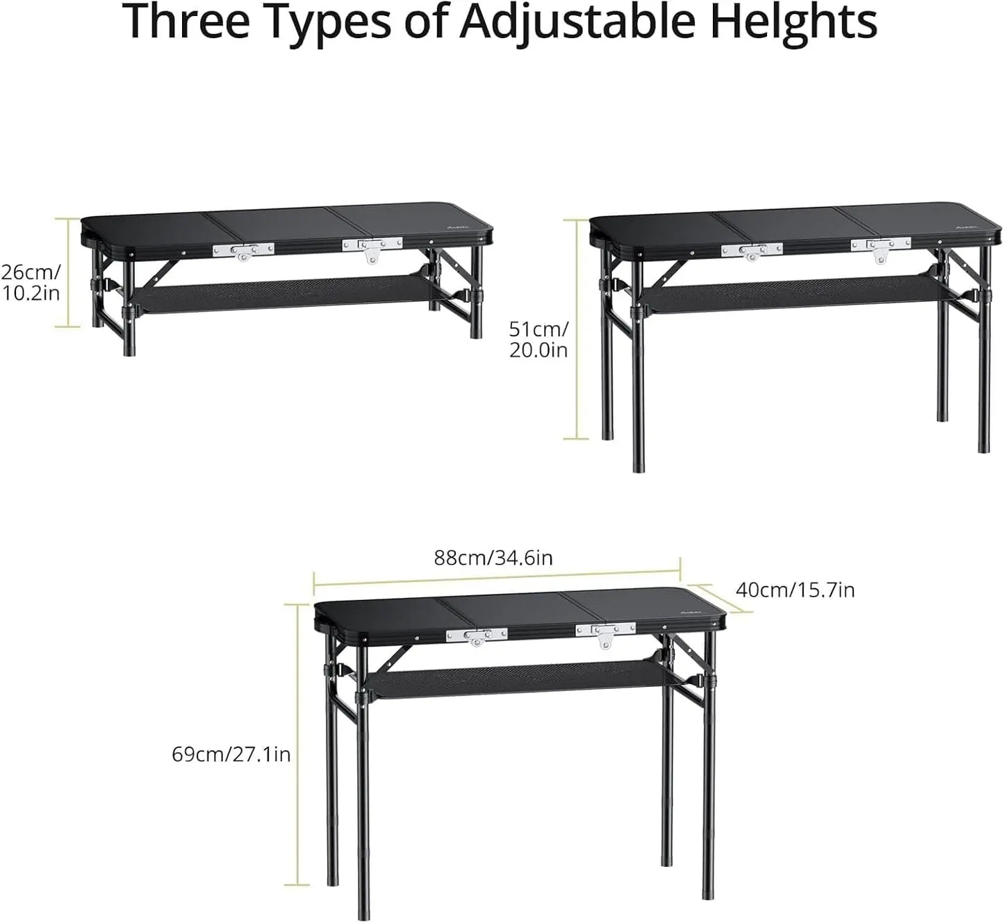 Folding Camping Table Portable Aluminum Adjustable Height Outdoor BBQ