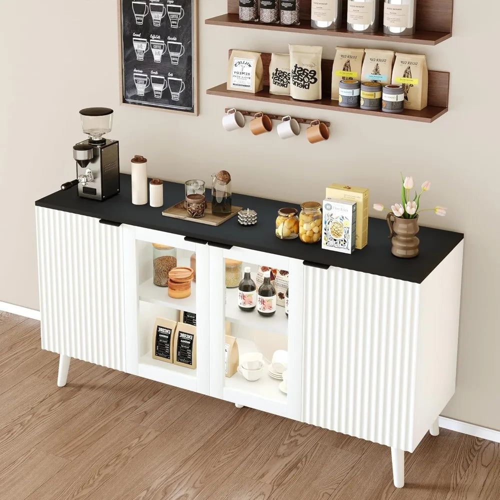Buffet Cabinet Storage 55" Fluted Sideboard Modern Coffee Bar Accent