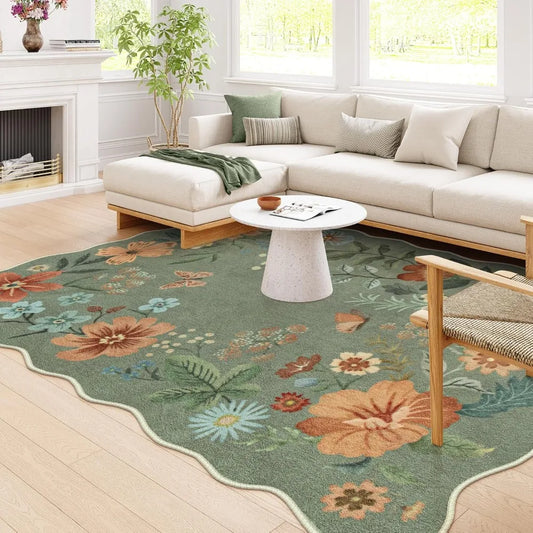Floral Washable Non-Slip Rug 8x10 Soft Stain Resistant Living Room