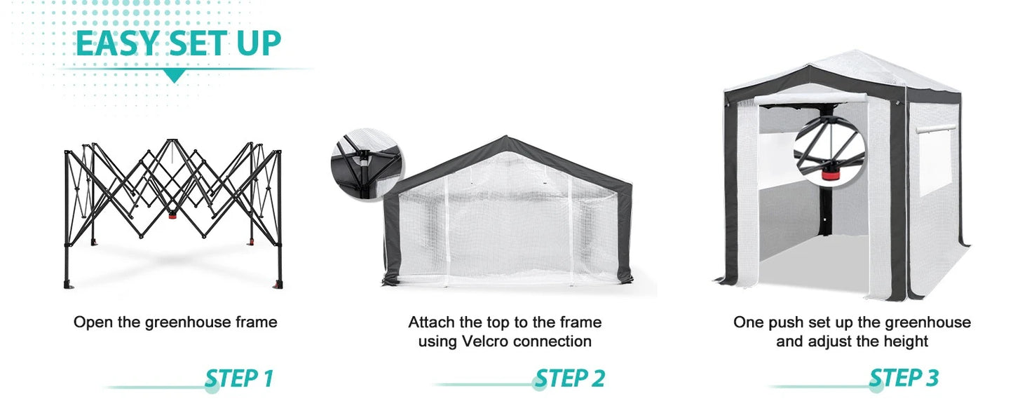 8x6 Portable Walk-in Greenhouse with Zipper Doors and Mesh Windows