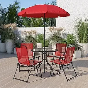 Ljustra 6 Piece Patio Garden Set with Umbrella and 4 Folding Chairs
