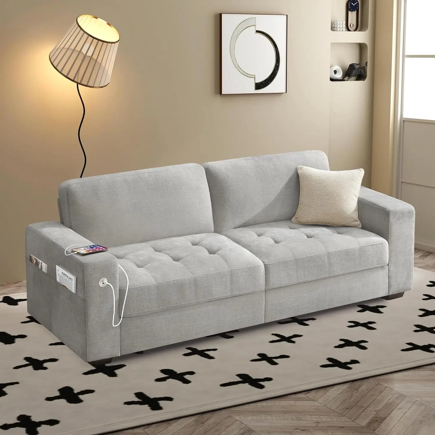 Ljustra 89 Inch Modern Sofa Couch for Living Room 3 Seats USB Charging
