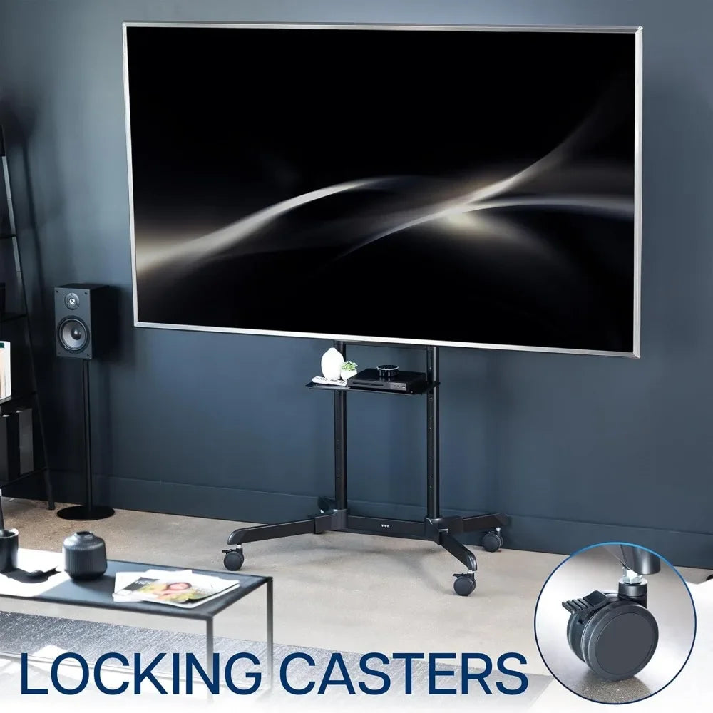 Mobile TV Cart Rolling Stand Adjustable Mount for 55 to 100 Inch TVs