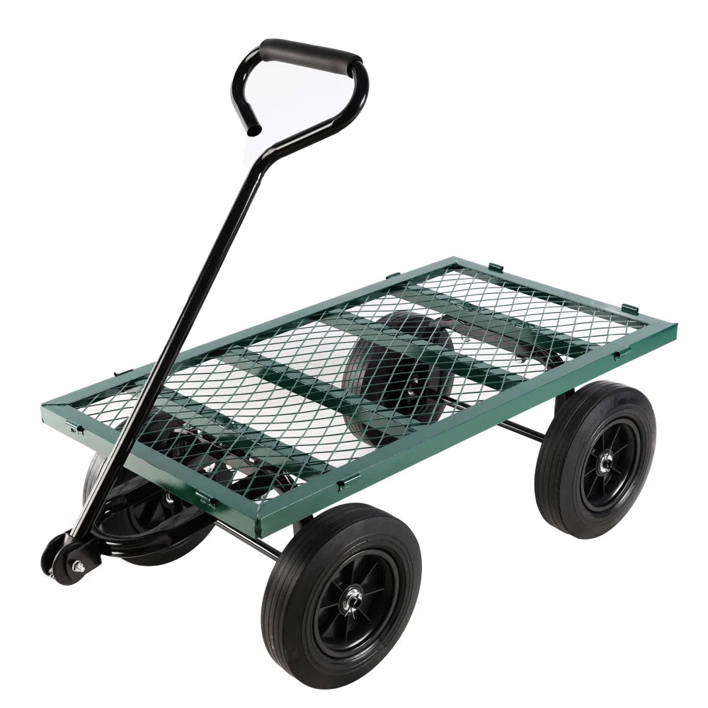 Green Solid Wheel Garden Wagon Cart for Easy Firewood Transport