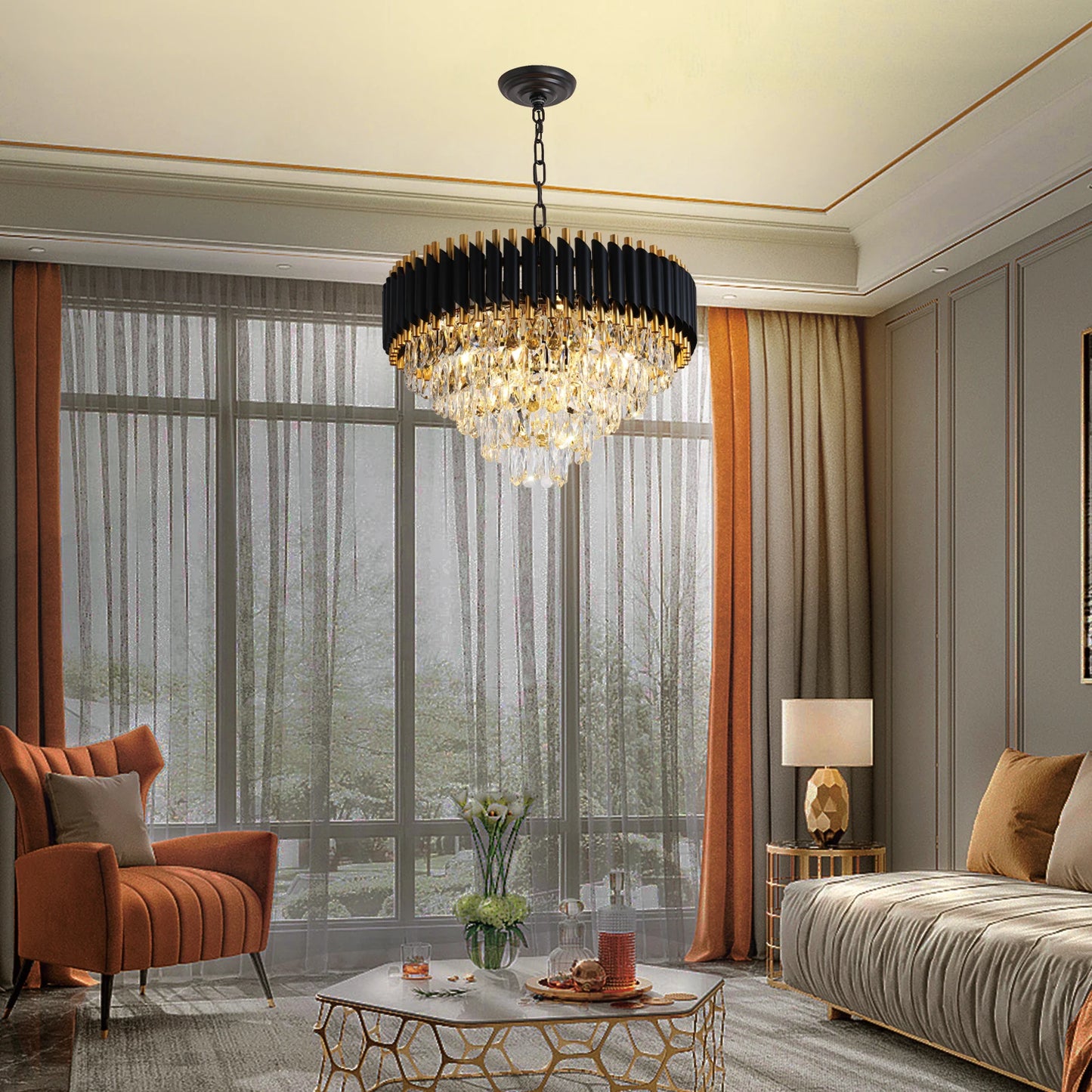 Modern Crystal Chandelier 5-Tier K9 Light Fixture 12 Bulbs