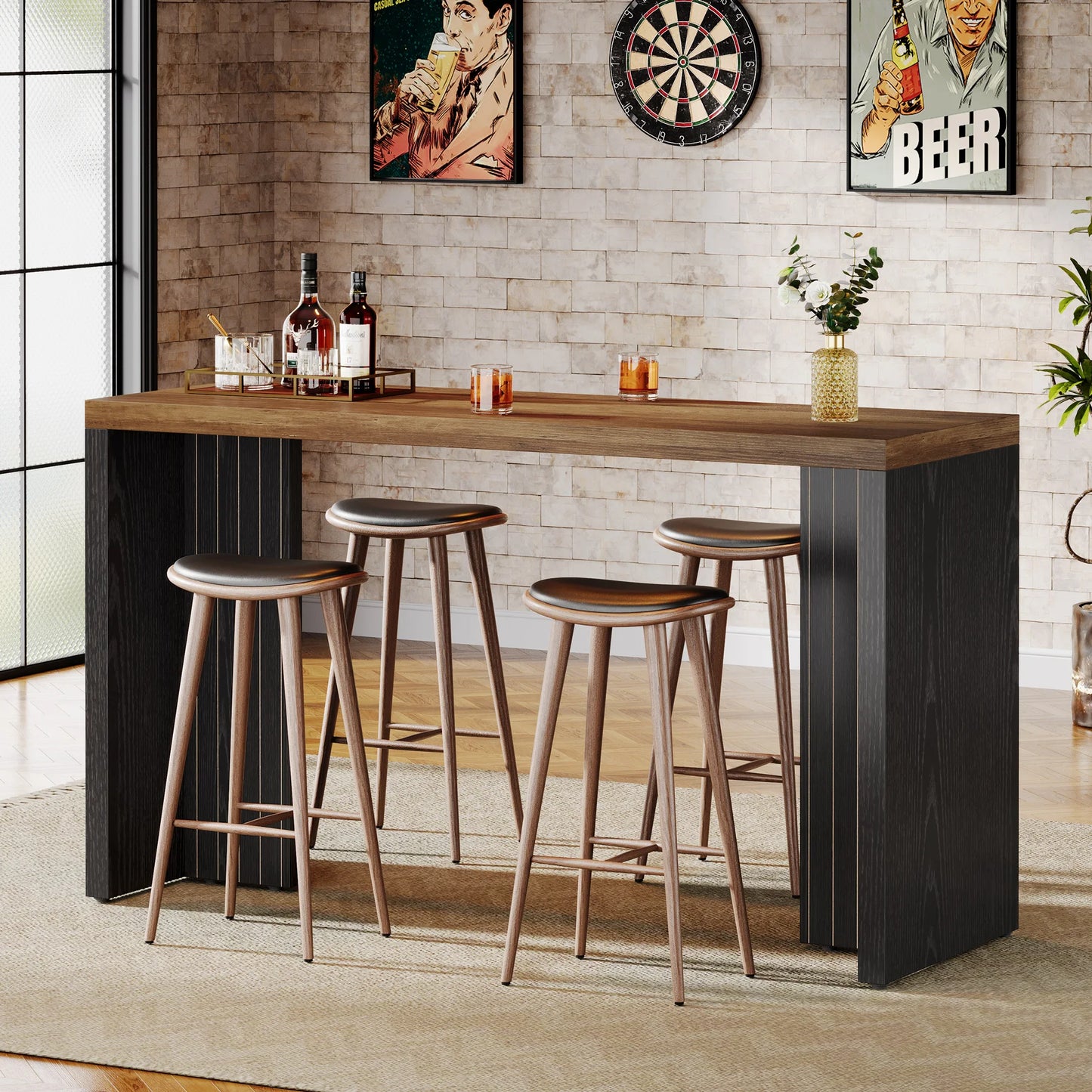 Tribesigns 55 Inch Bar Table Modern Mini Bar with Faux Marble Top