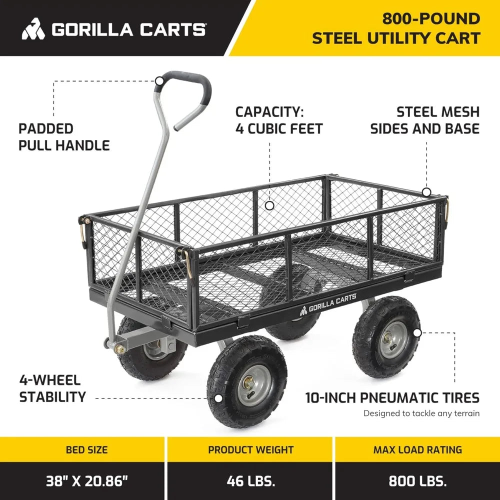 Heavy Duty Steel Mesh Utility Wagon Cart 800lb Capacity Outdoor Hauling