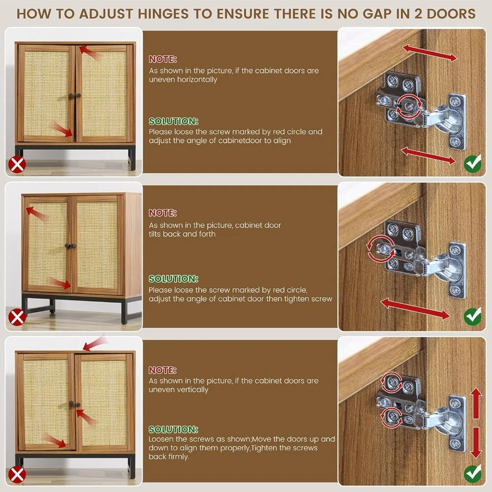 Rattan Sideboard Buffet Cabinet 59" Mid Century Modern Storage Console