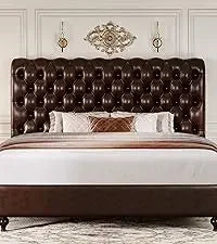 Ljustra King Size Platform Bed with 54 Inch Tall Headboard PU Leather
