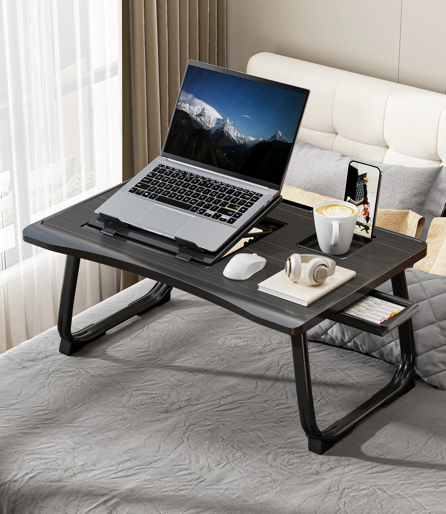 Foldable Portable Adjustable Height Laptop Bed Desk with Storage