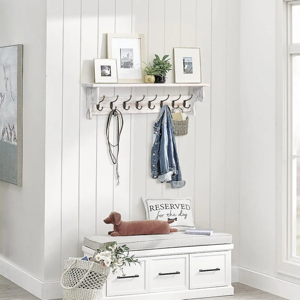 Rustic Wood Coat Rack Wall Mount with Shelf for Entryway Storage