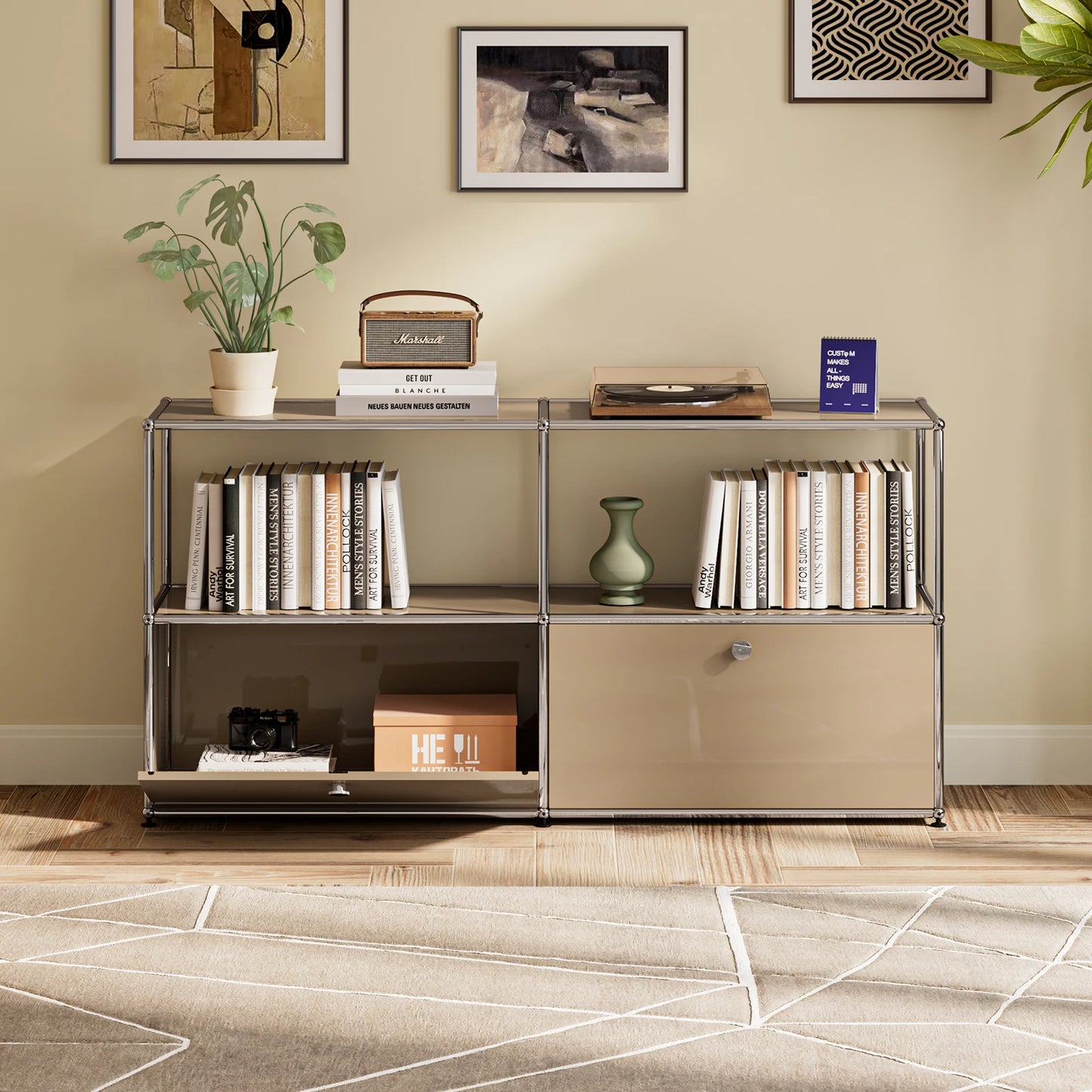 Modern TV Stand Storage Cabinet Metal Frame Living Room Office Furniture