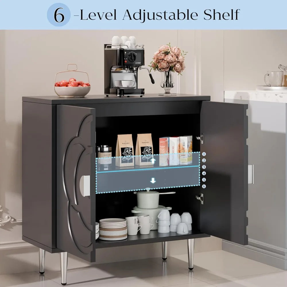 Modern Sideboard Storage Cabinet with Decorative Flower Pattern Doors