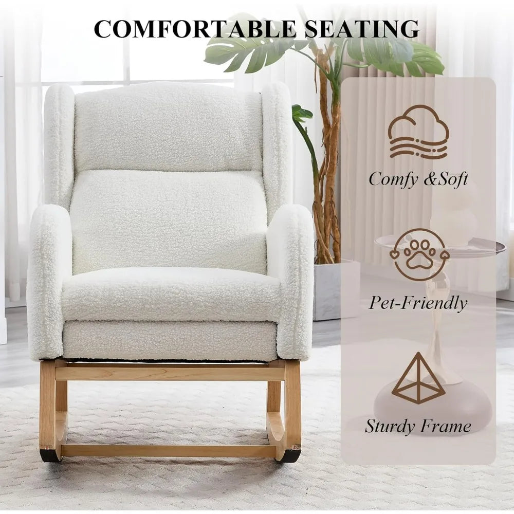 Oversized Nursery Rocking Chair Teddy Glider with Footrest and Pocket