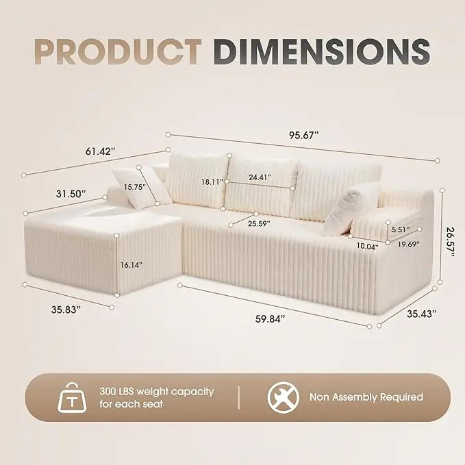 Ljustra Modular L-Shaped 3-Seat Sectional Sofa with Storage