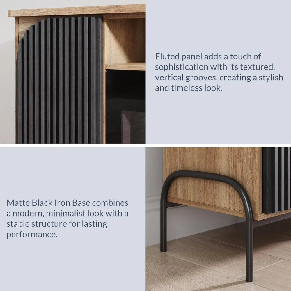 68 Inch Fluted TV Stand Electric Fireplace Modern Entertainment Center