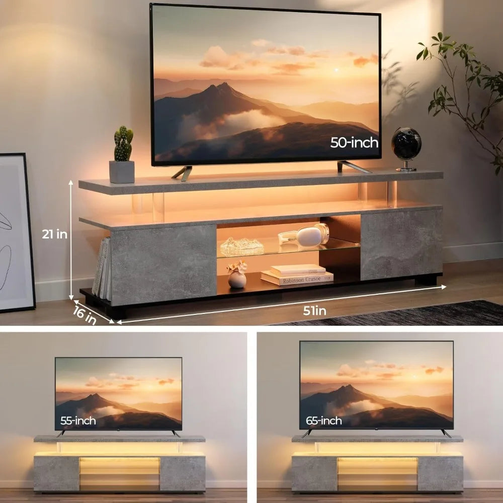 Grey LED TV Stand Modern Entertainment Center for 65 Inch TV