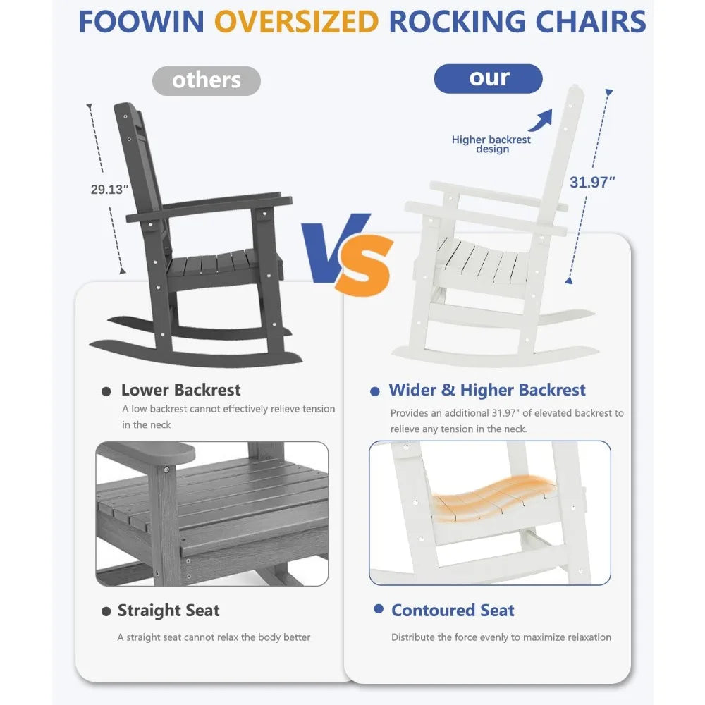 Patio Rocking Chairs Set of 2 HDPE All Weather Outdoor Rockers