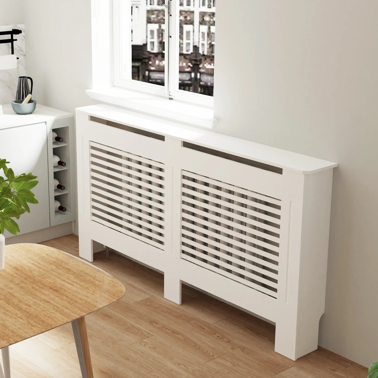 Modern Wood Radiator Cover Cabinet Horizontal Slat Heater Shelf