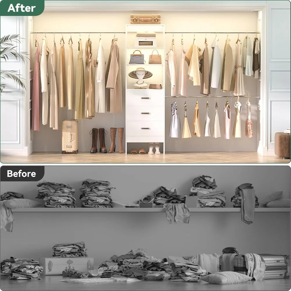 96 Inch Closet Organizer System with 3 Hanging Rods Minimalist Design