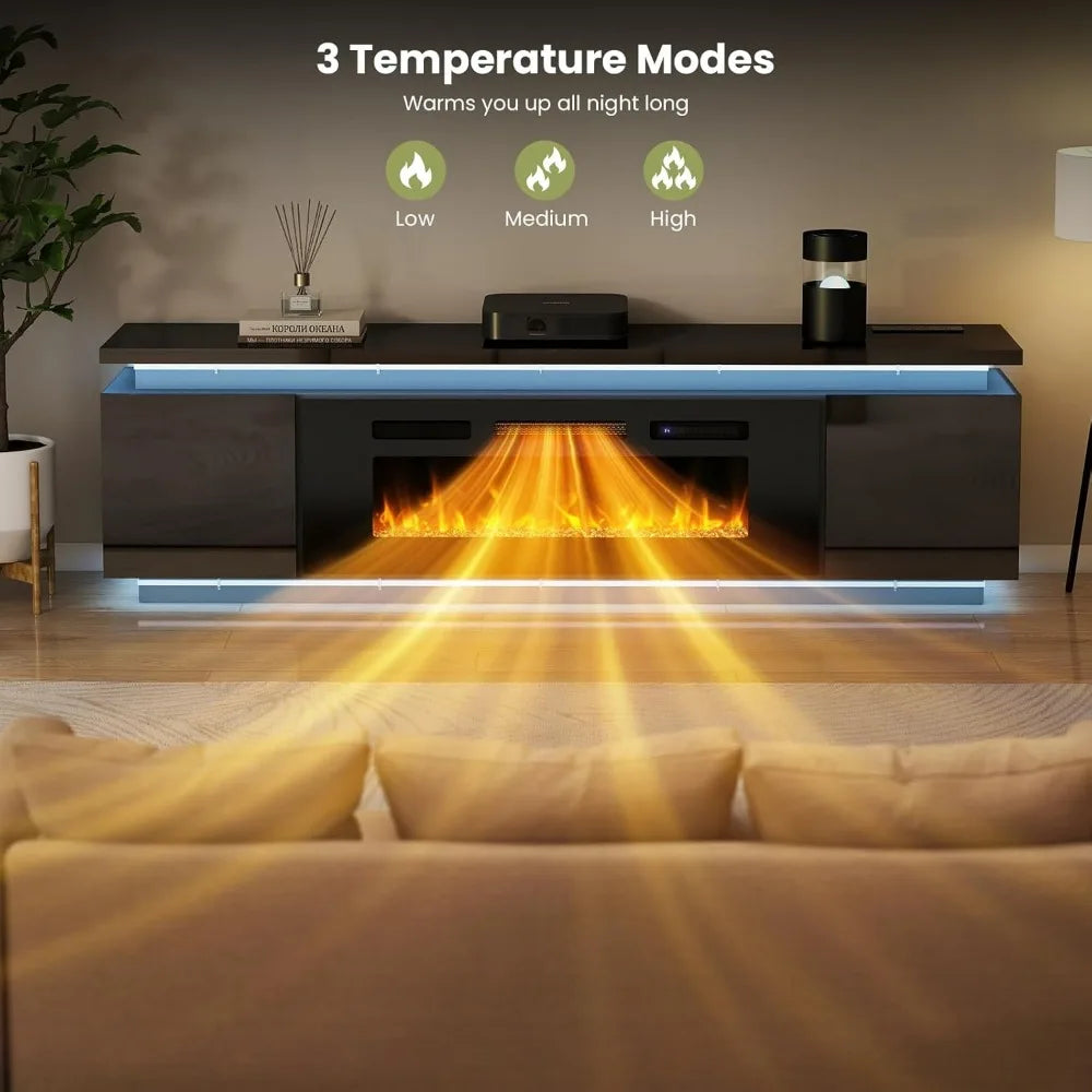 Fireplace TV Stand for 85 Inch TVs with RGB LED Lights and 4 Outlets