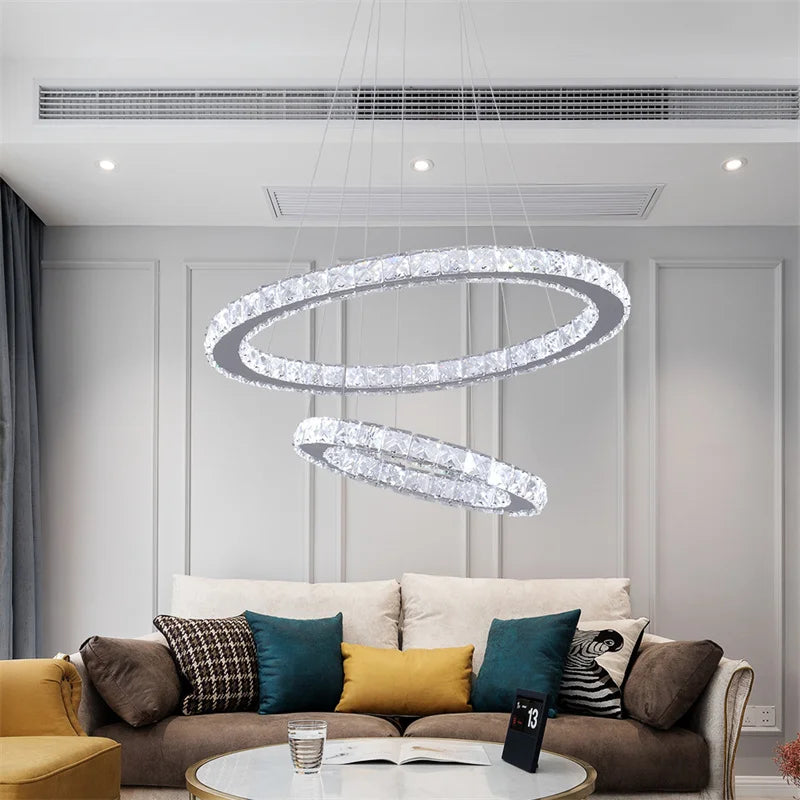 Modern Crystal Rings LED Chandelier Luxury Ceiling Lamp Remote Control