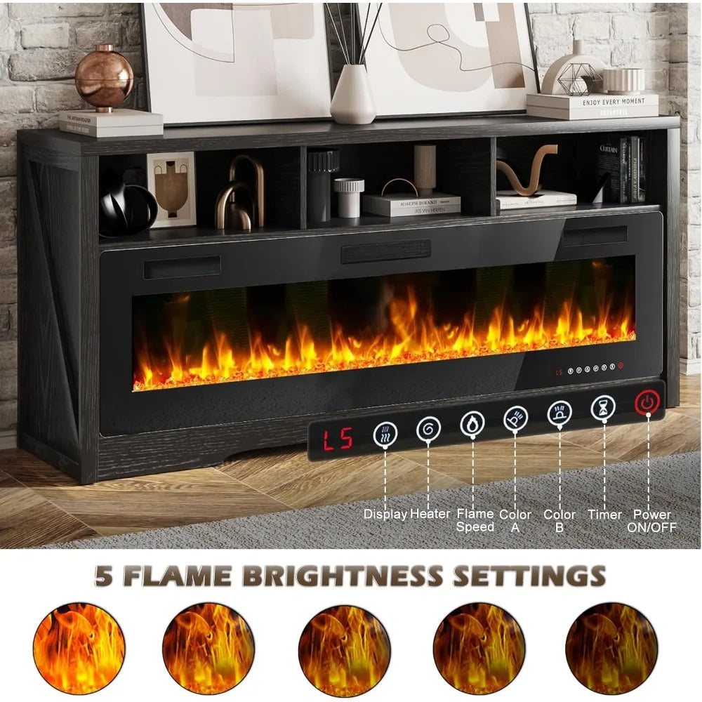 65 Inch Fireplace TV Stand with Open Storage for Living Room